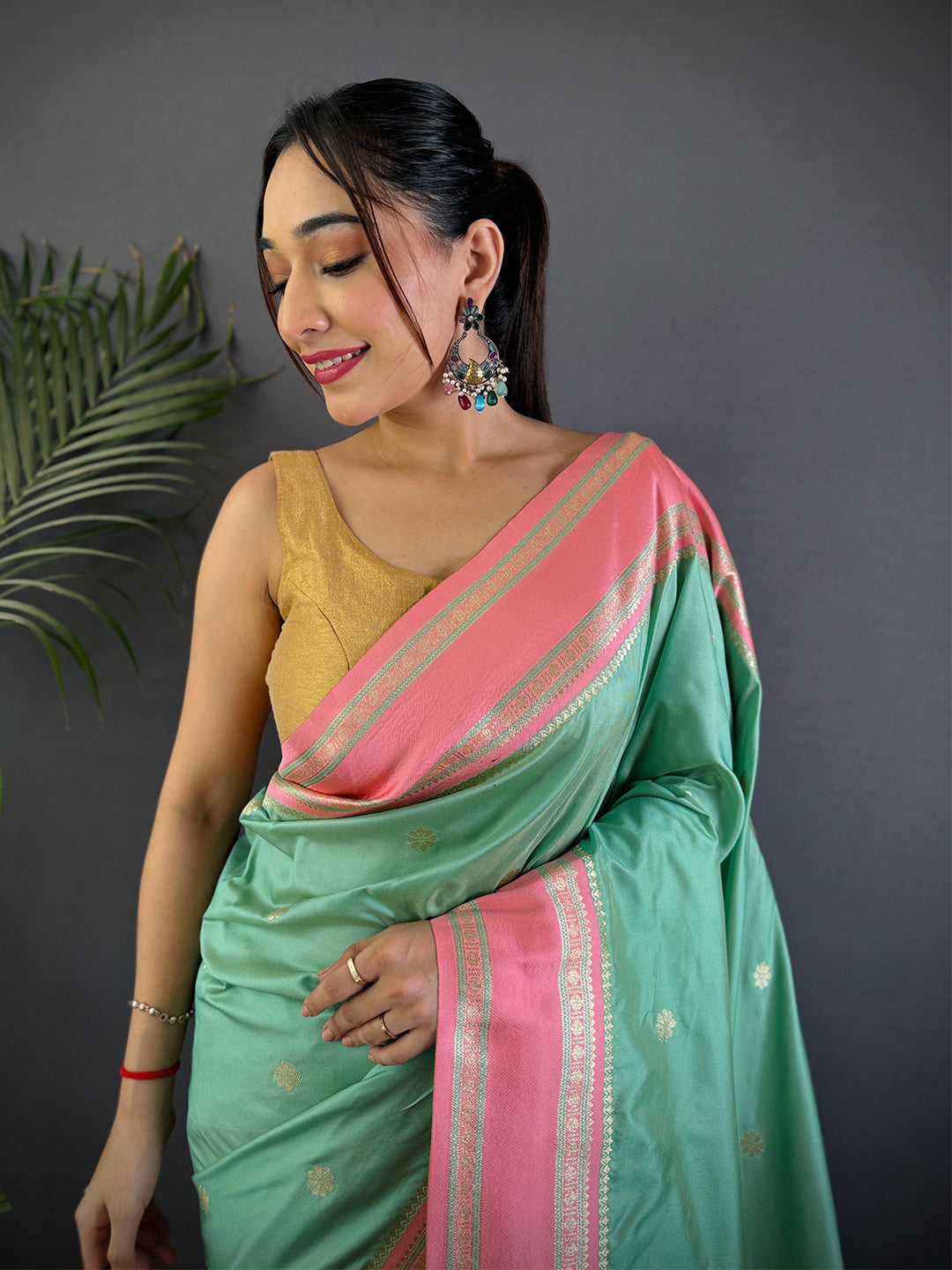 Pista Soft Silk Floral Butta Saree