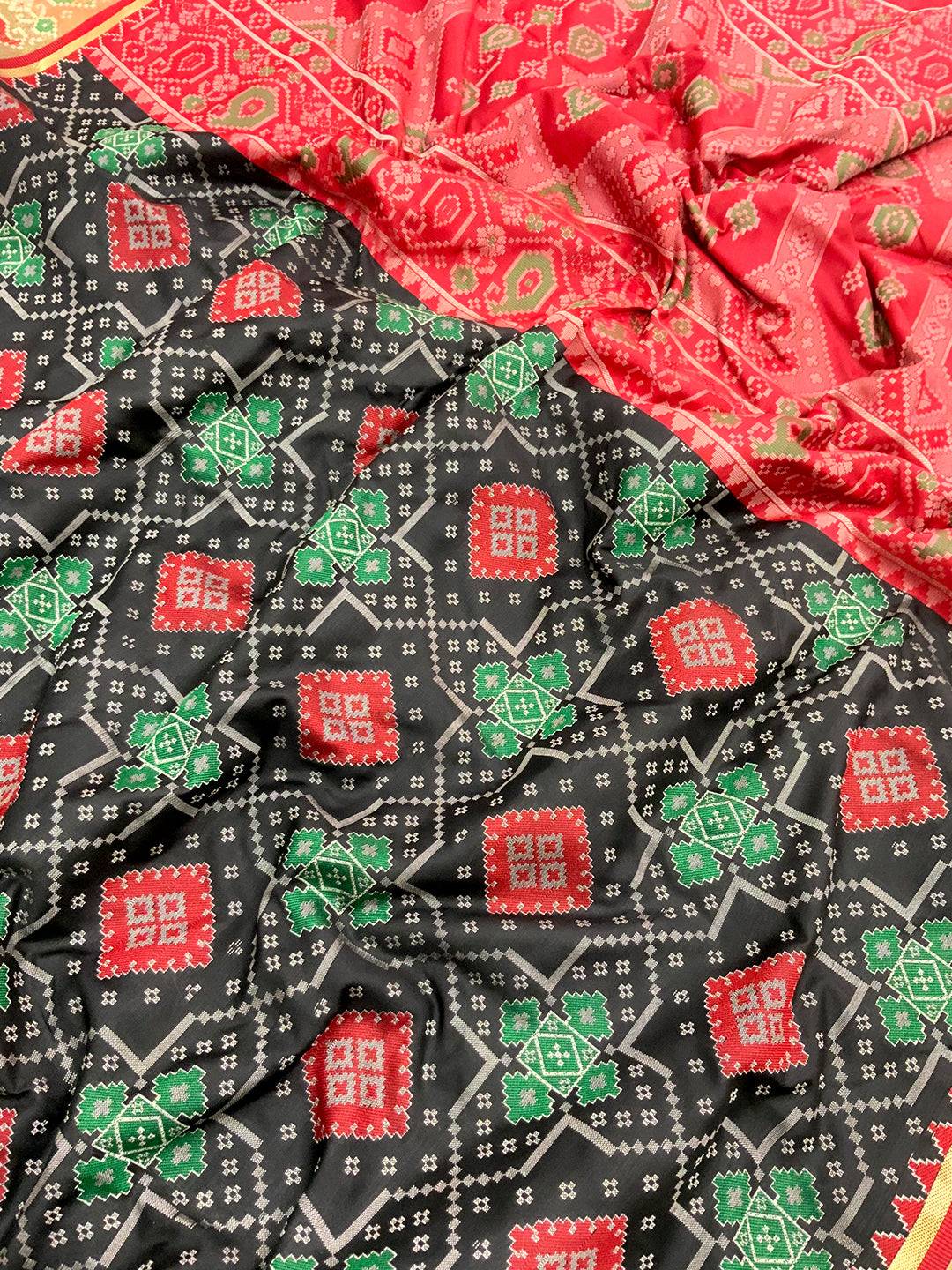 Black Soft Silk Saree With Patola Weaving