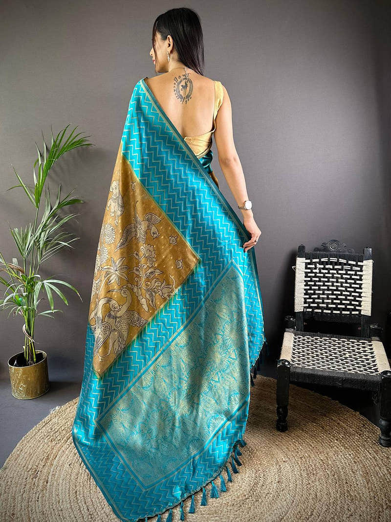 Rama Heritage Weave Kalamkari Soft Silk Saree