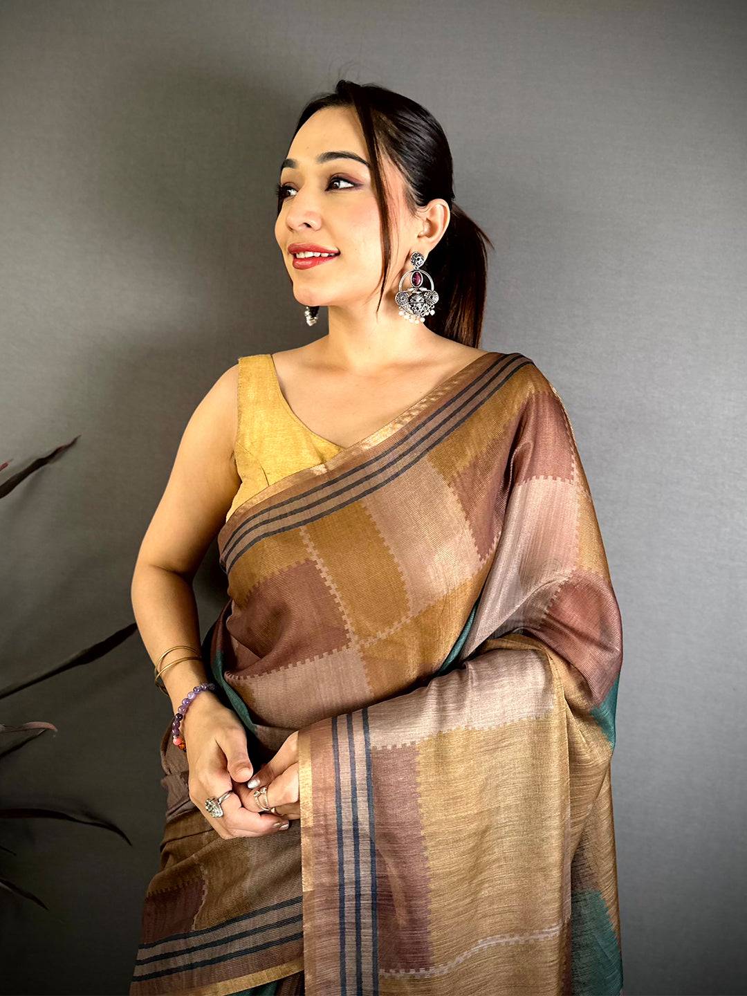 Opulent Geometric Linen Chanderi Saree