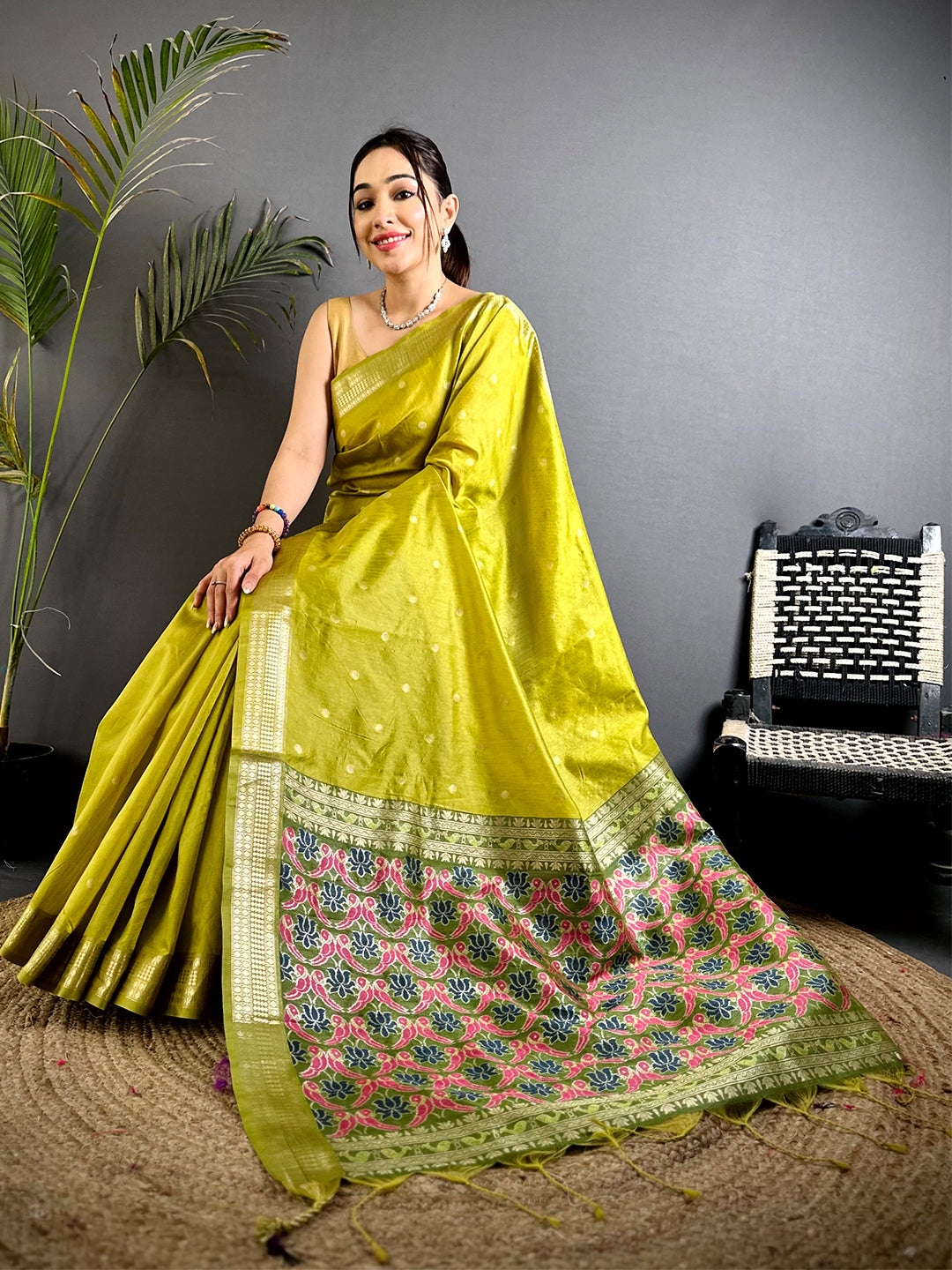 Green Minakari Paithani Raw Silk Saree