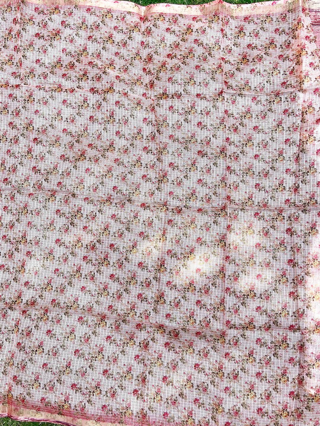 Soft Kota Doriya Silk Saree With Flower & abstect Prints