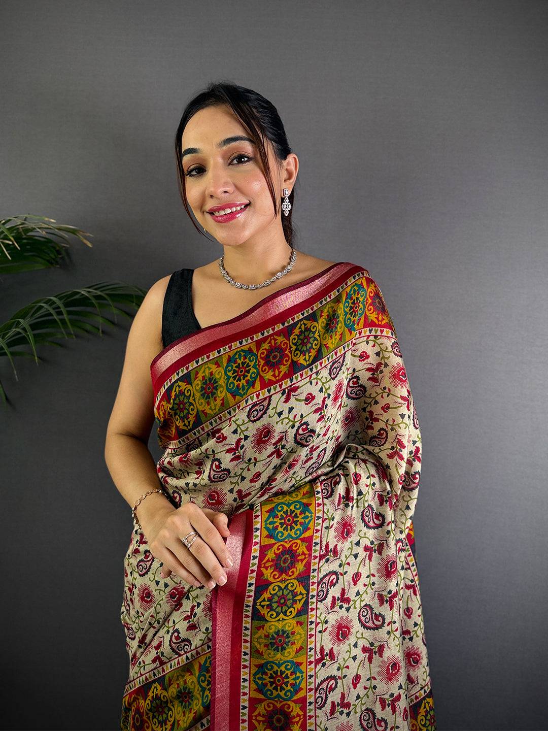 Kalamkari Jall Cotton Viscose Saree