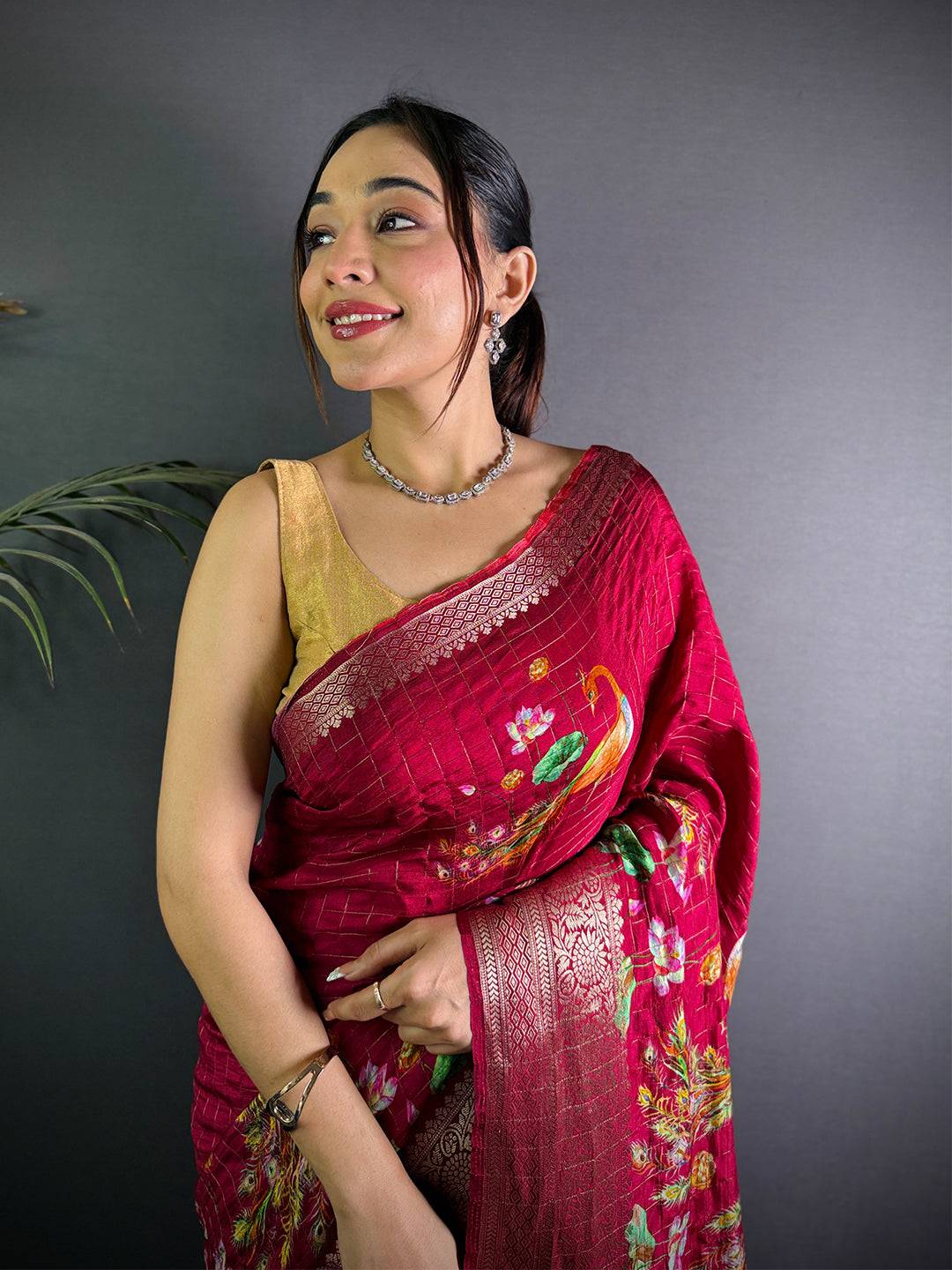 Rose Pink Pure Viscose Kalalmkari Print Saree