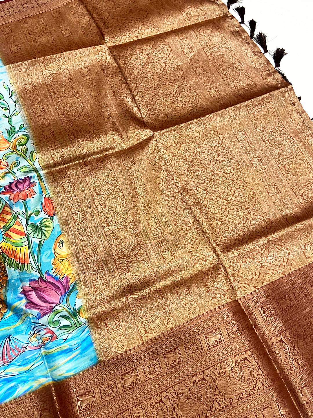 Sky Blue Banarasi Silk Kalamkari Saree