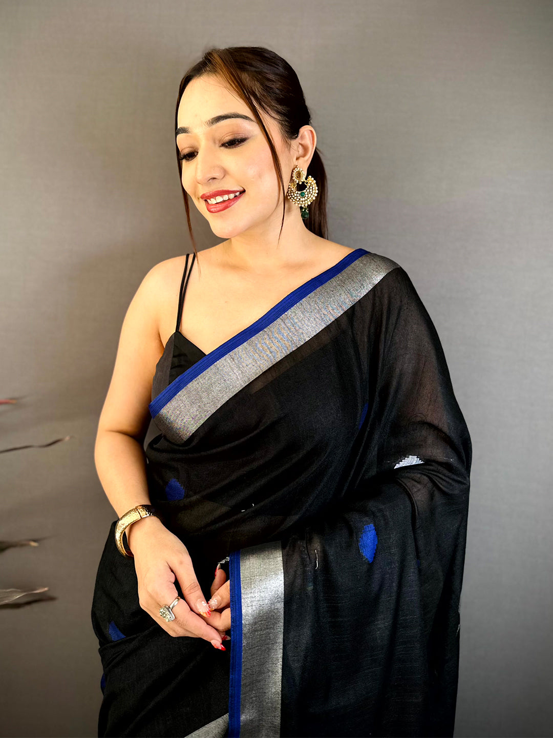 Radiant Minakari Polka Dot Linen Saree