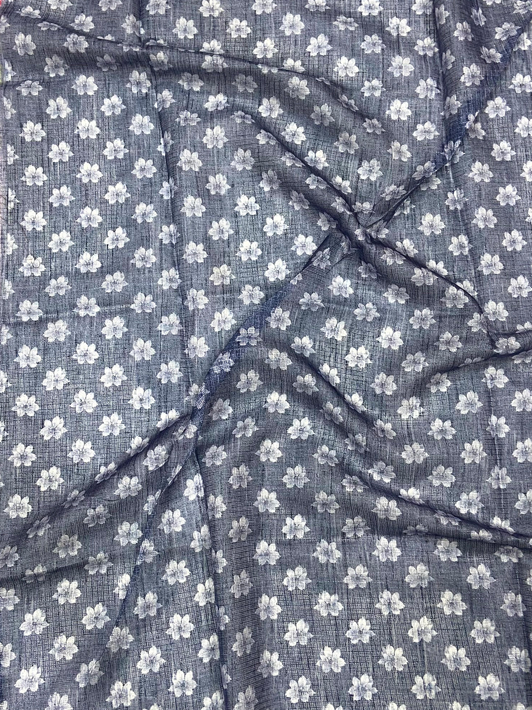 Denim Blue Kota Doriya Floral Cut Work Saree