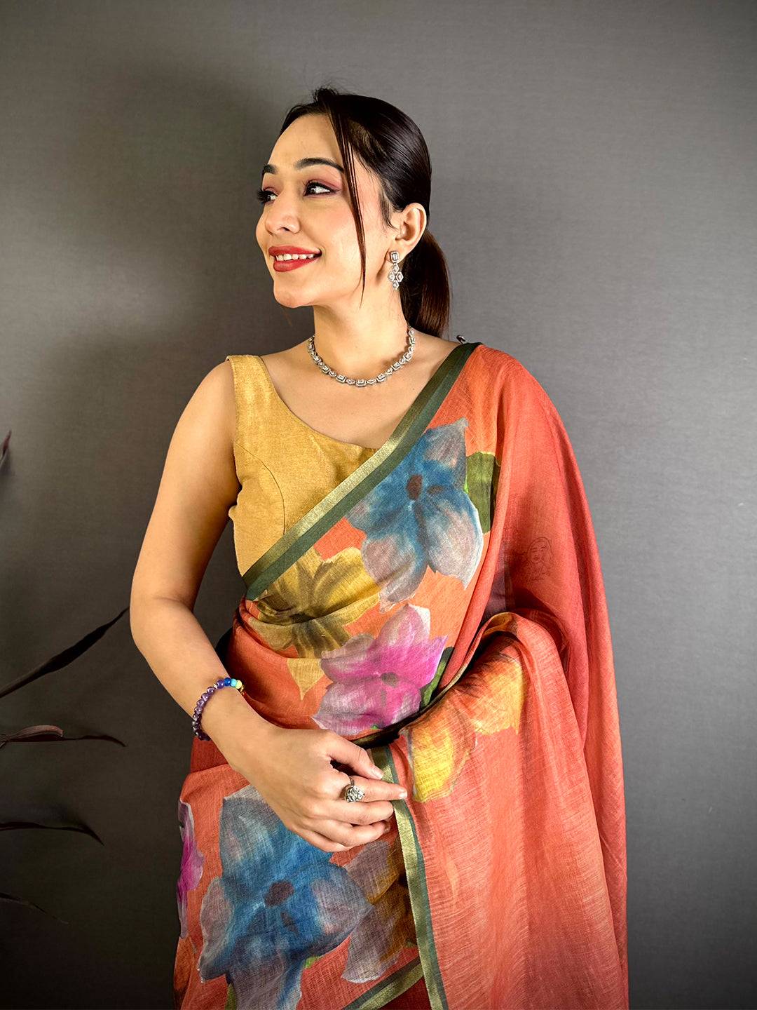 Vibrant Kalamkari Linen Chanderi Saree
