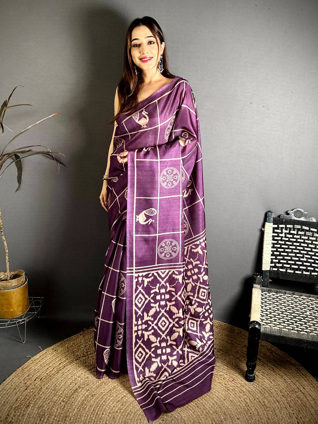 Classic Ikkat Motif Tussar Saree