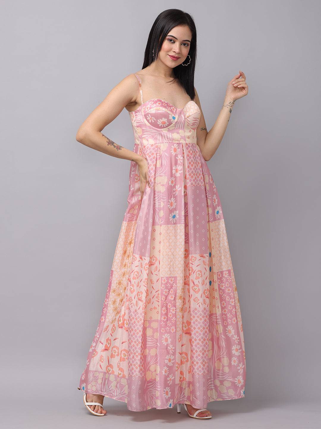 Lavender sweetheart neck dress, front view