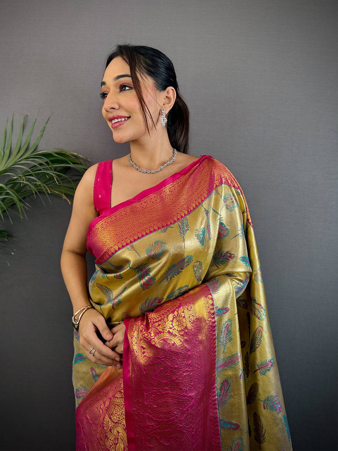Dharmavaram Feather Zari Woven Saree