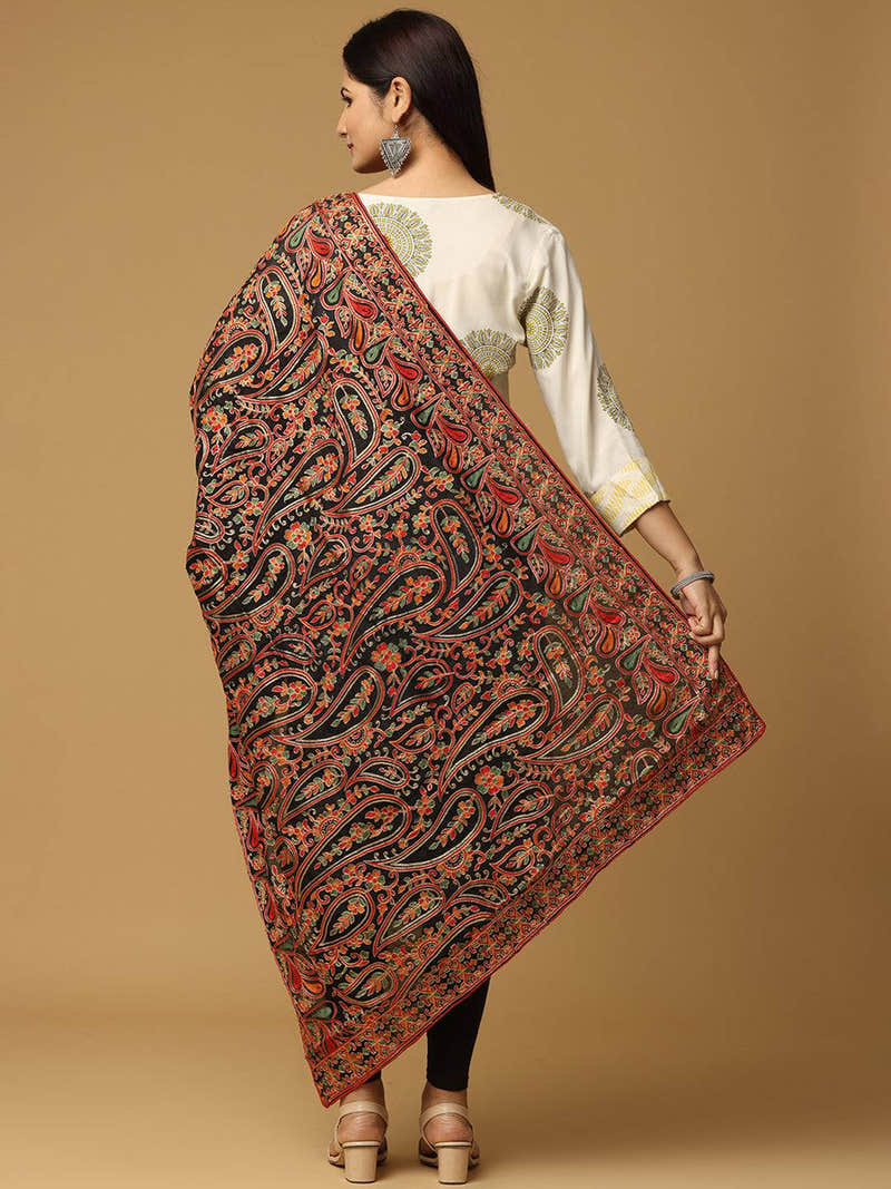 Black Rich Dense Floral Pashmina Dupatta