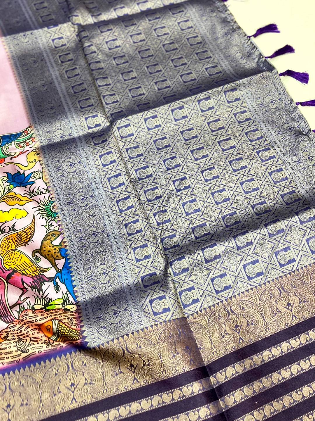 Lavender Kalamkari Banarasi Silk Saree