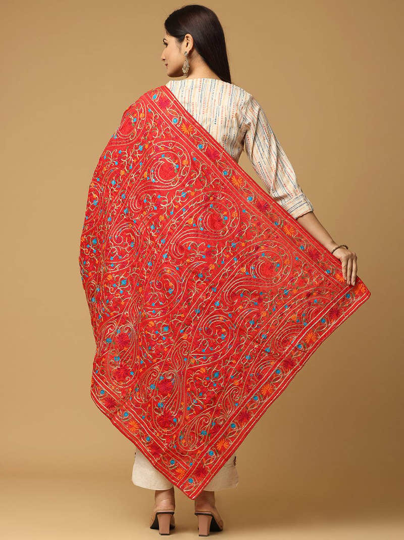 Red Floral Paisley Mix Pashmina Dupatta