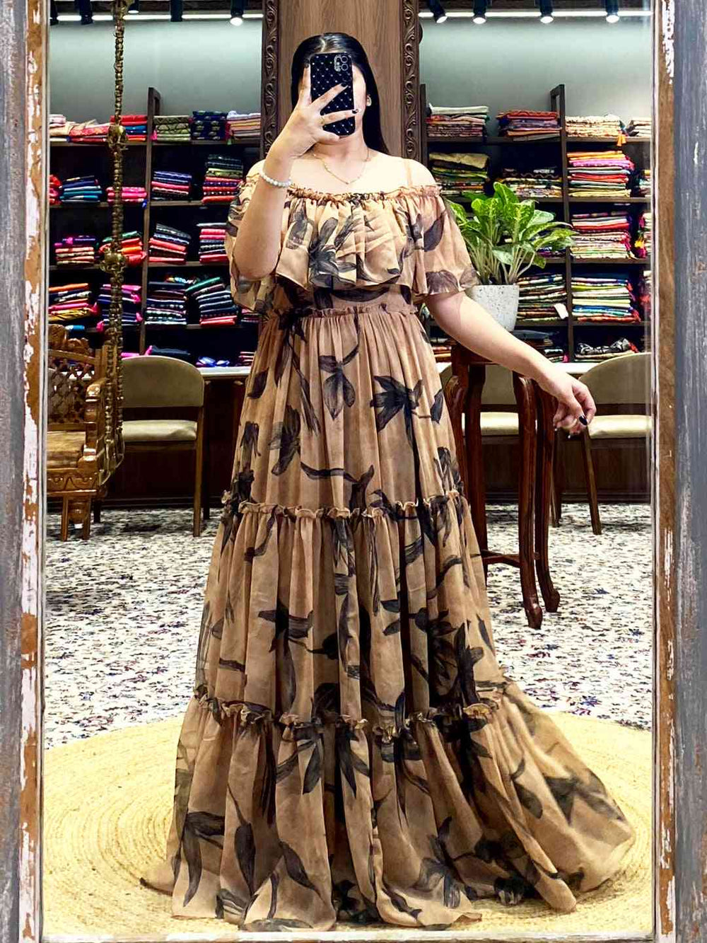 Botanical Off-Shoulder Ruffle Dress