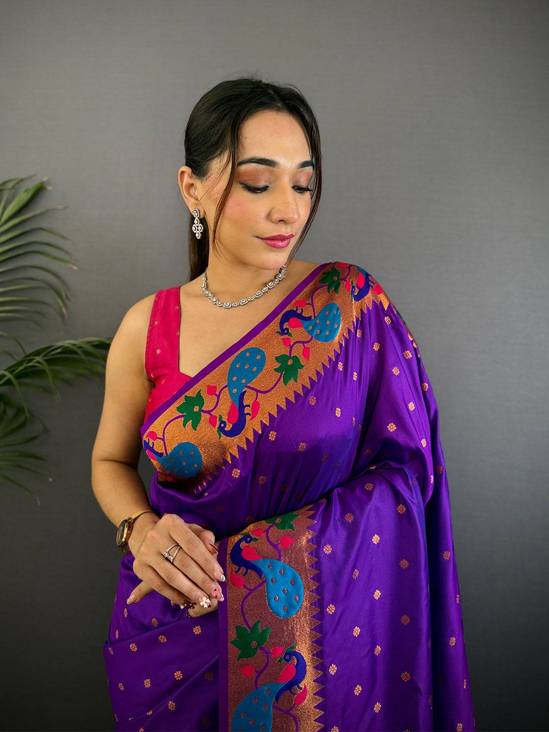 Purple Yeola Paithani Soft Silk Saree
