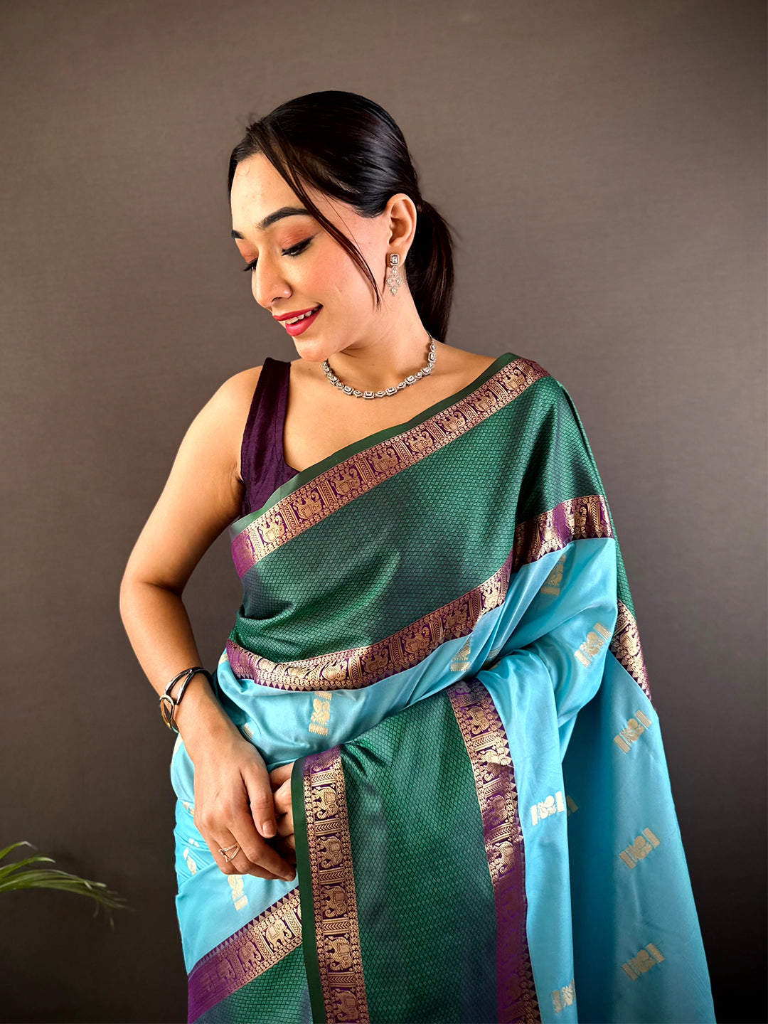 Sky Blue Gadhwal Pure Soft Silk Saree