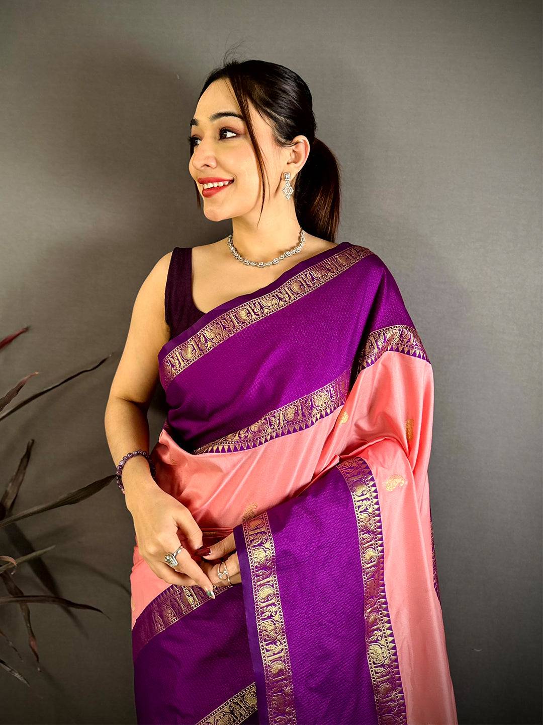 Peach Gadwal Pure Soft Silk Saree