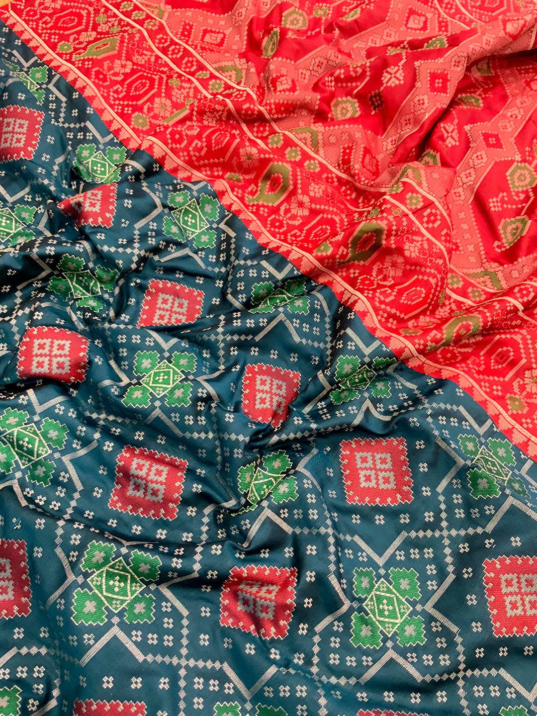 Denim Blue Soft Silk Saree With Patola Weaving