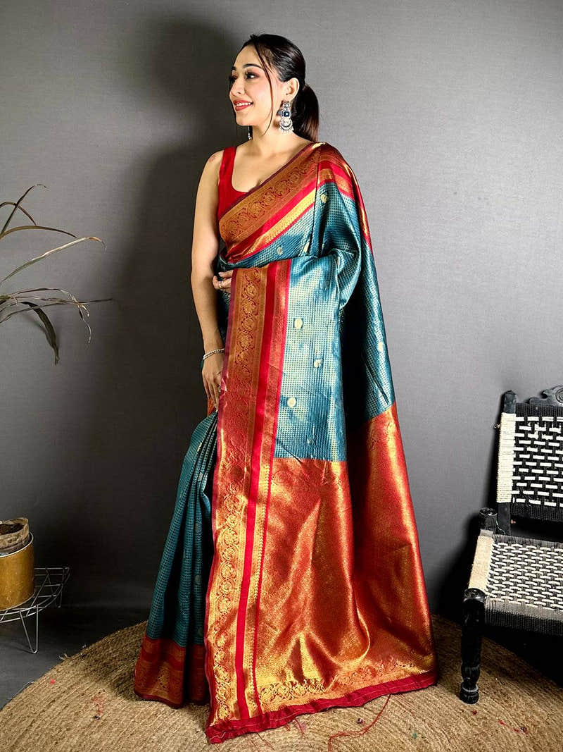 Stylish Banarasi Katan Contrast Border Saree