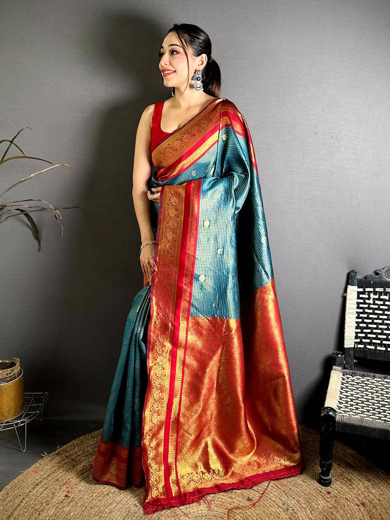 Stylish Banarasi Katan Contrast Border Saree