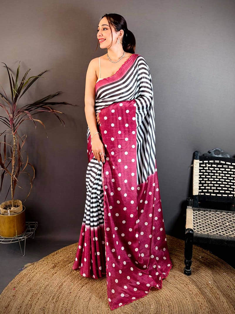 Celebrity Chic Zebra Dot Chiffon Saree