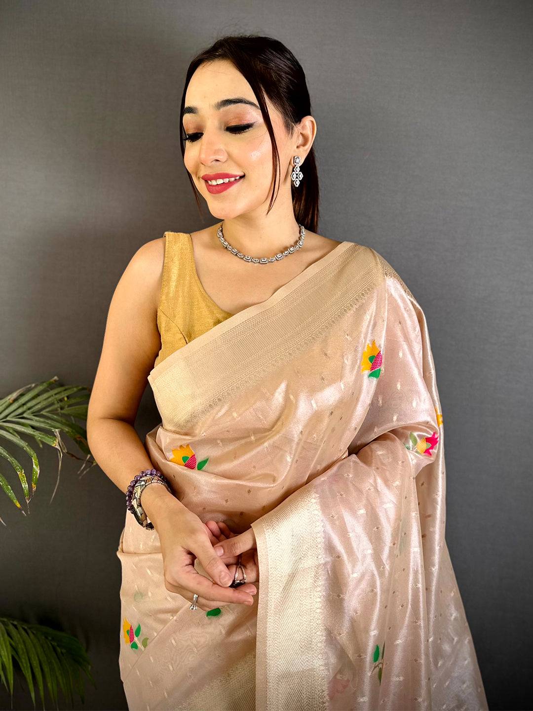 Royal Pink Soft Organza Paithani Saree