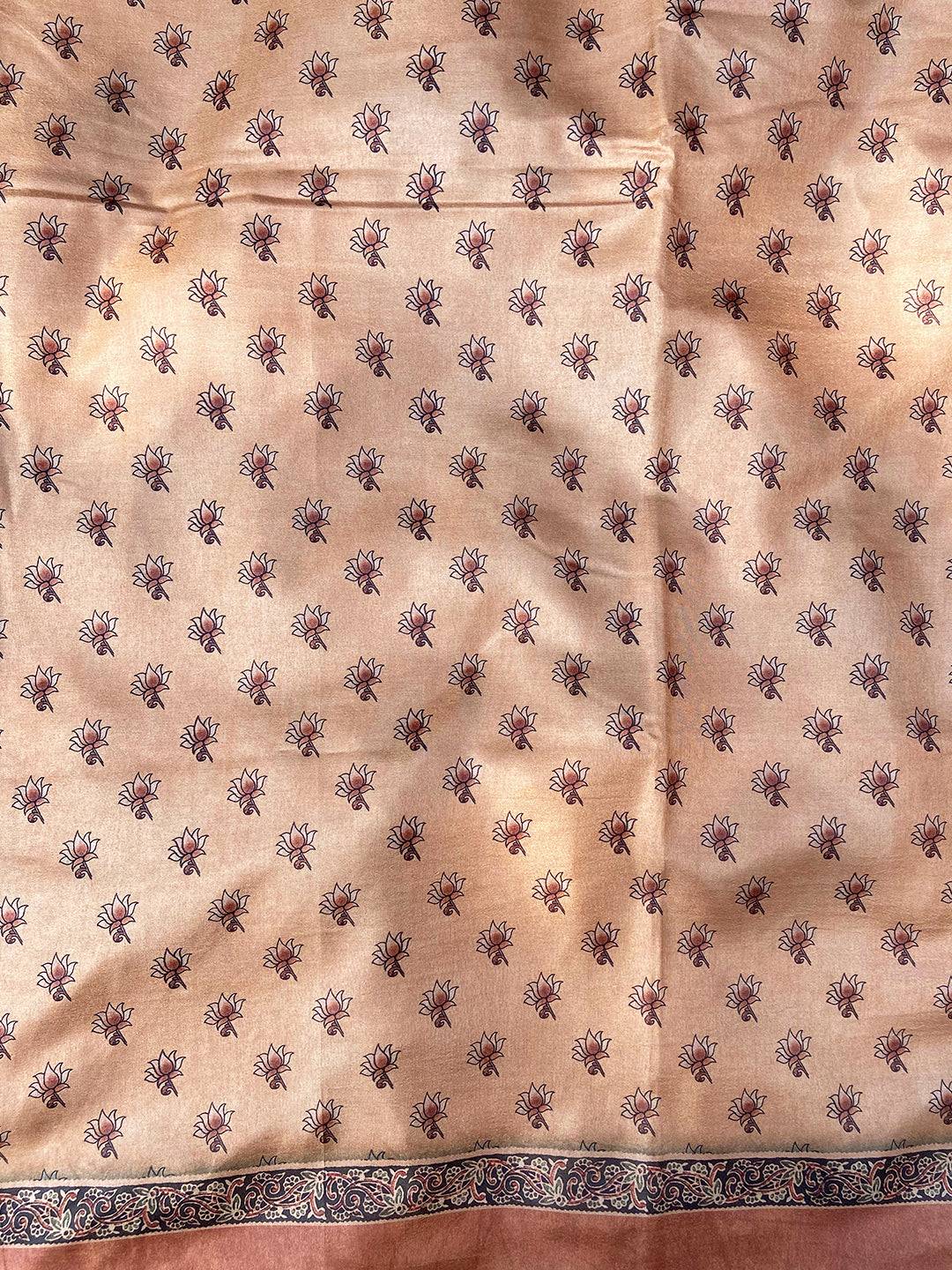 Tussar silk saree with intricate floral kalamkari motifs