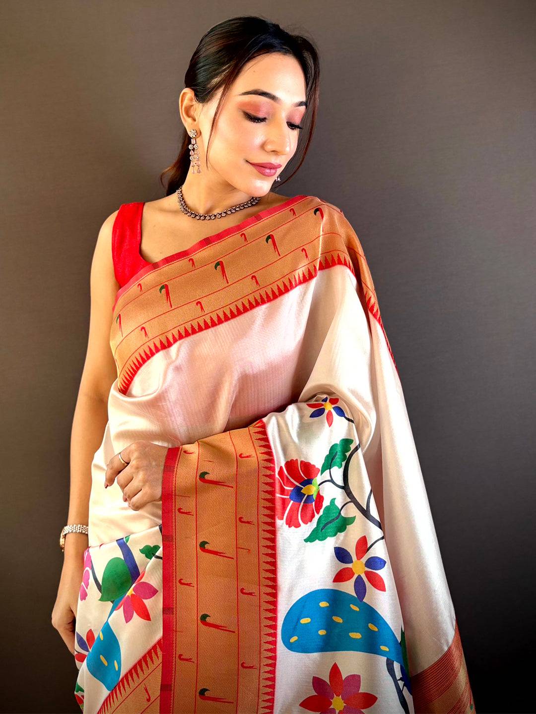 Off White Minakari Soft Silk Saree
