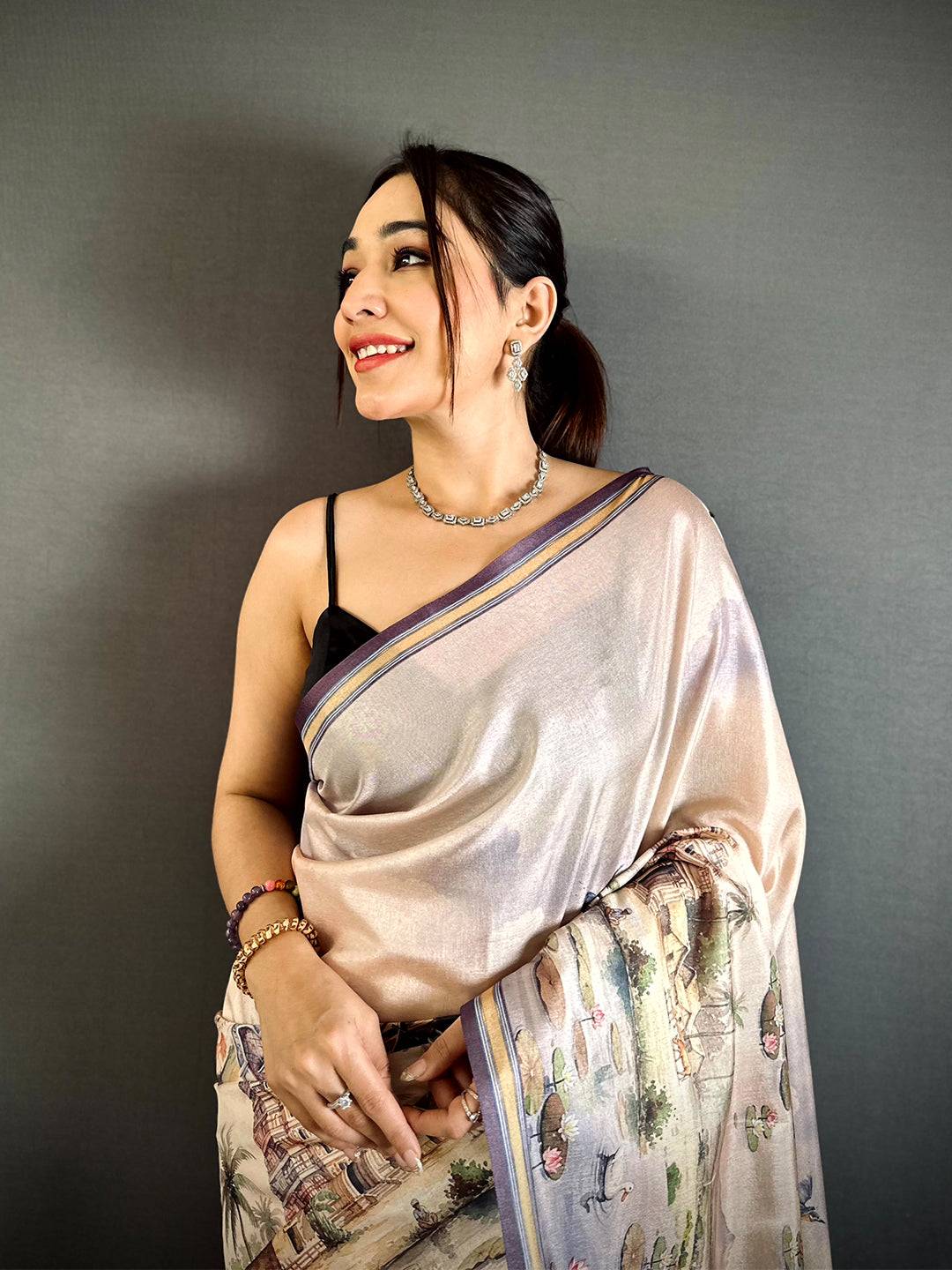 Heritage Tussar Landscape Digital Saree