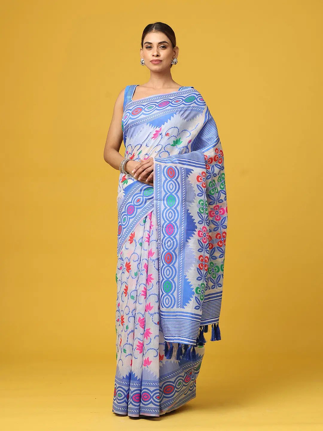Dhakai Jamdani Cotton Silk Saree