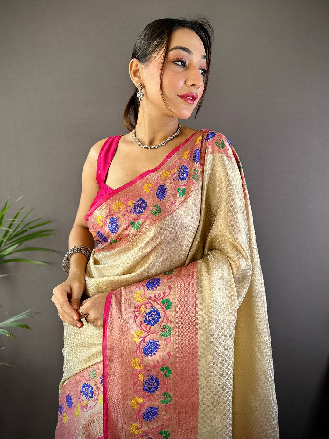 Radiant Floral Banarasi Kota Silk Saree with intricate detailing