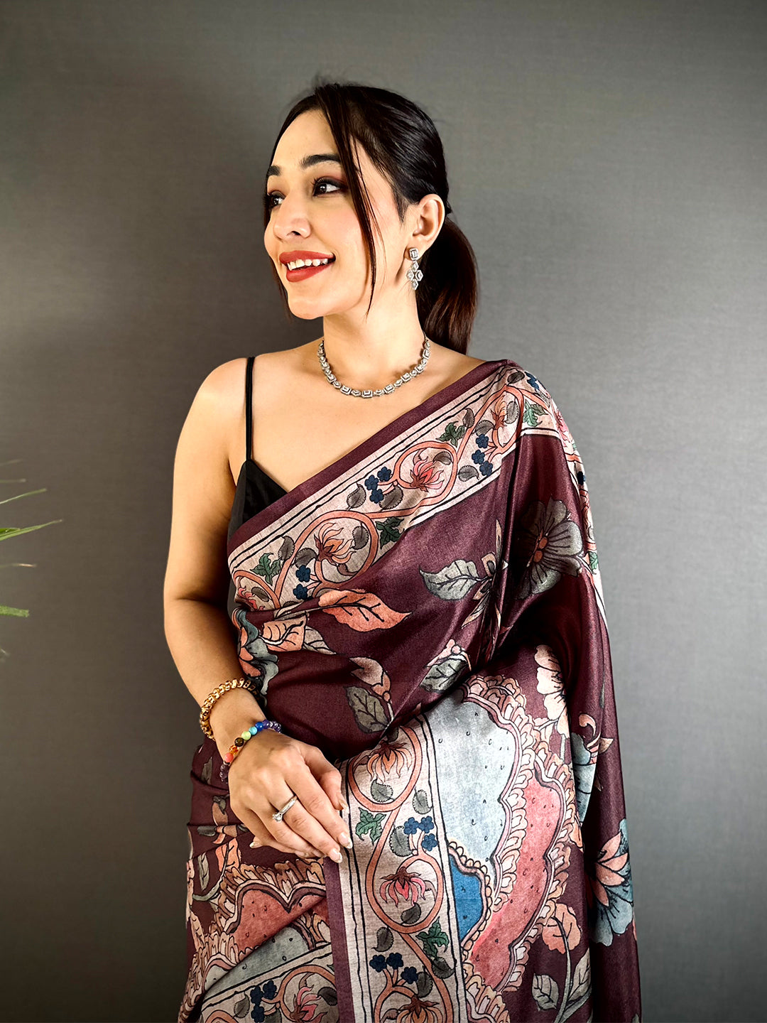 Regal Dark Floral Soft Tussar Saree