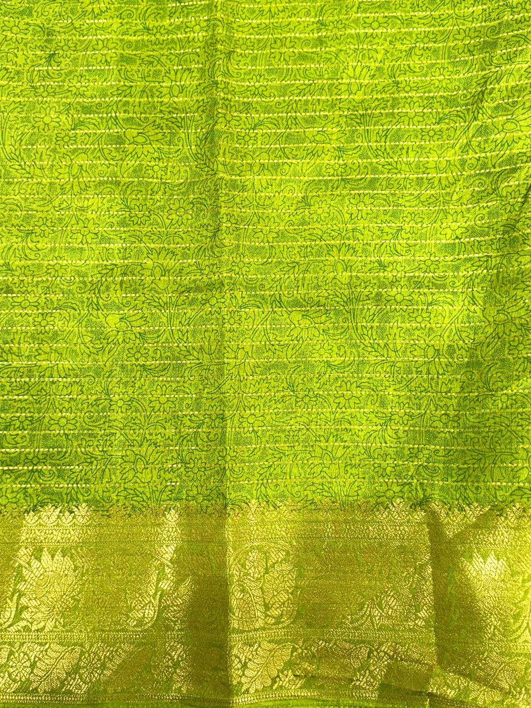 Green Soft Dola Silk Zari Katha Saree