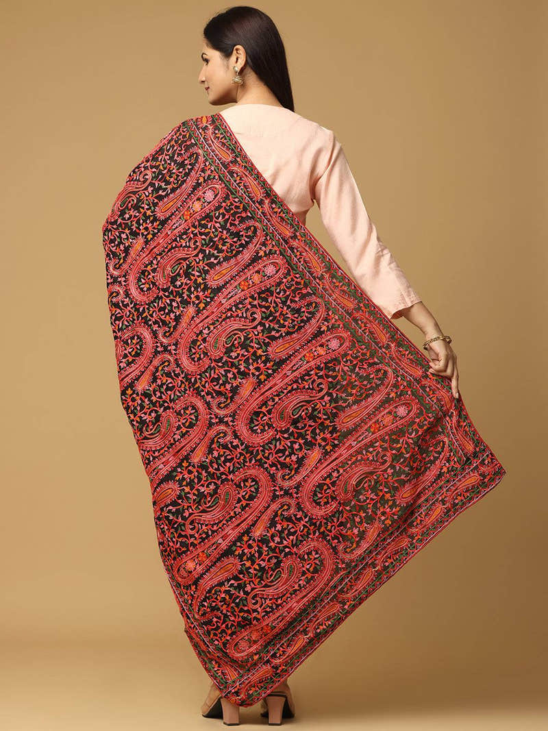 Black Wine Paisley Pashmina Dupatta