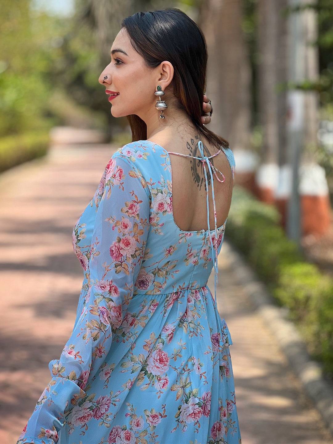 Back view of Sky Beauty Floral Printed Dress