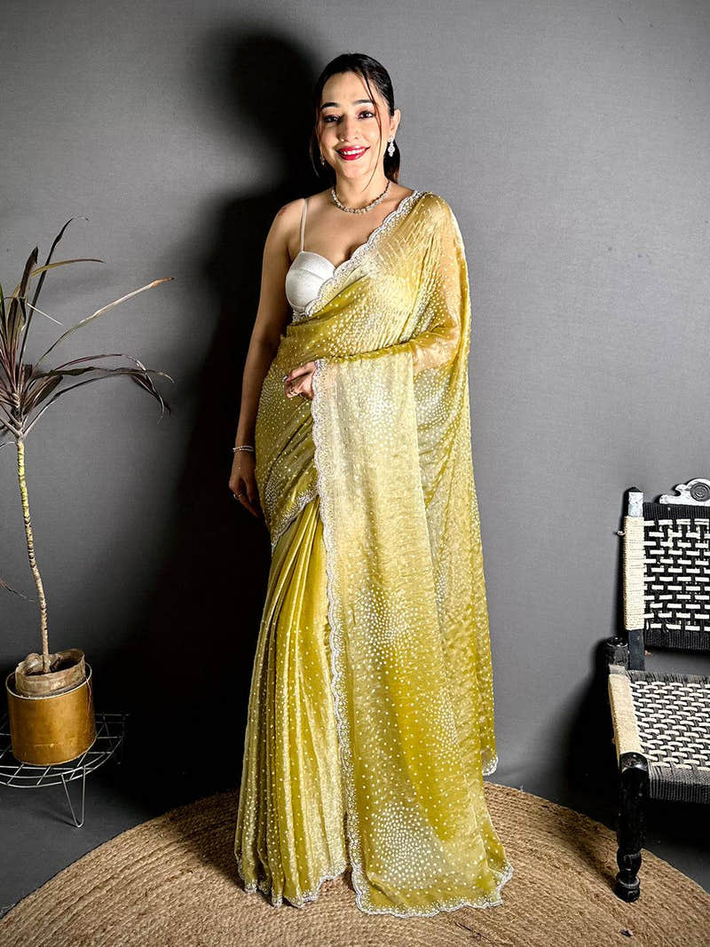 Stylish Chiffon Satin Silk Sequin Saree
