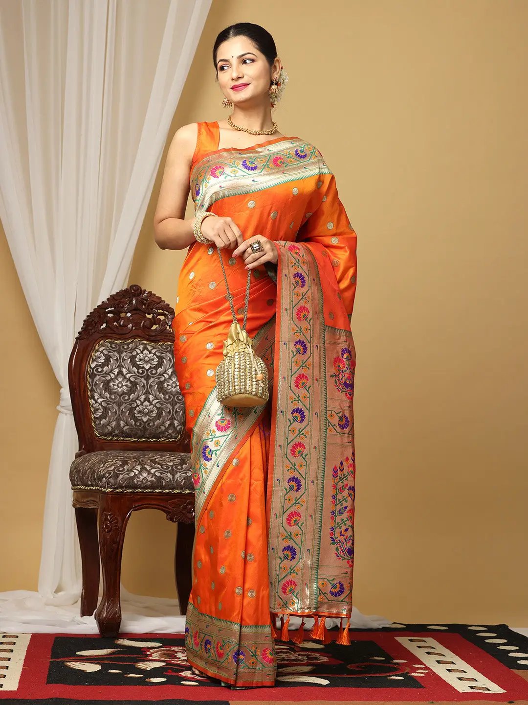 Yevla Paithani Minakari Silk Saree