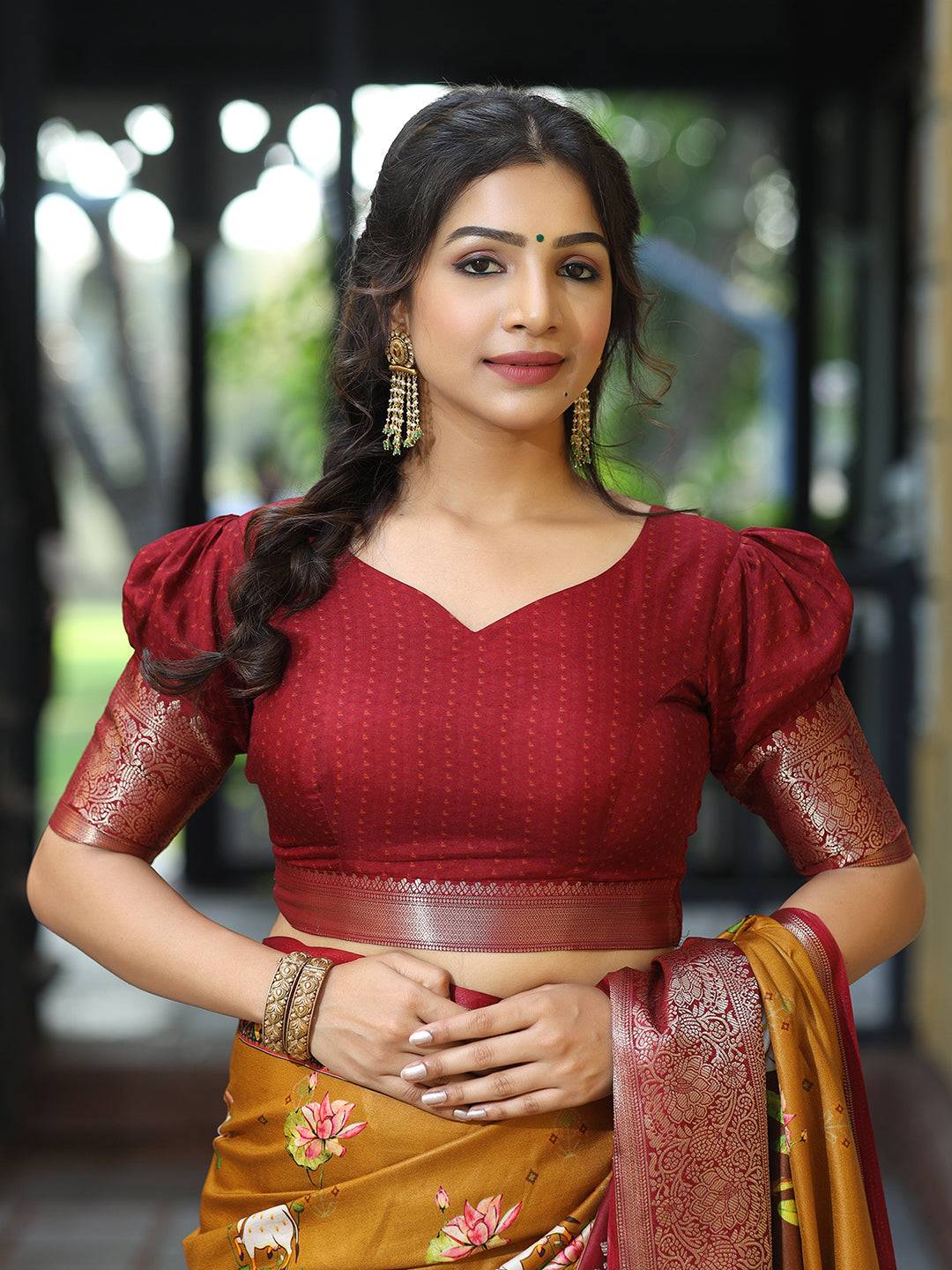 Pichwai Print Zari Weaving Pallu Saree In Mustard Colour