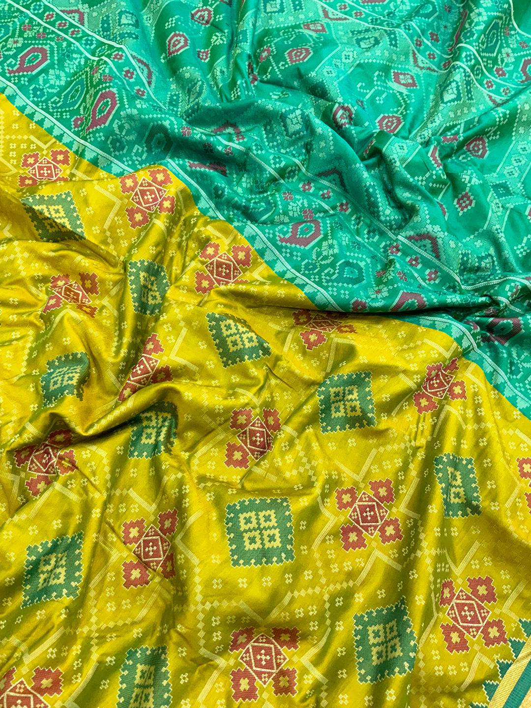 Green Soft Silk Saree With Patola Weaving