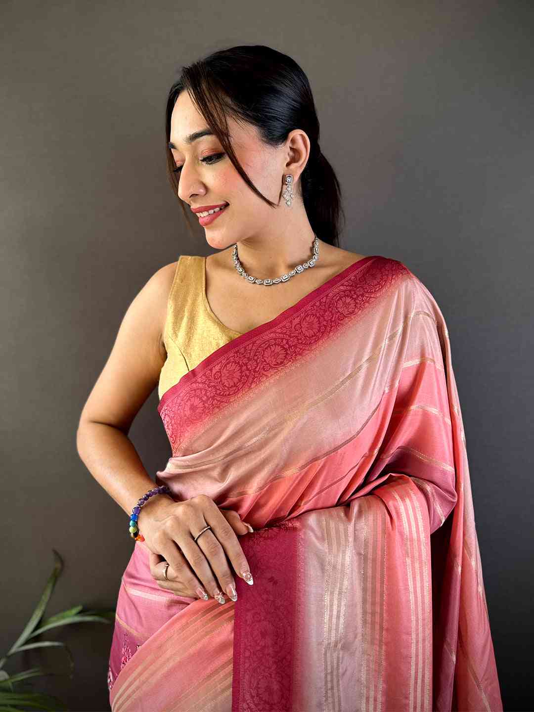 Coral Kalamkari Ombre Crepe Silk Saree