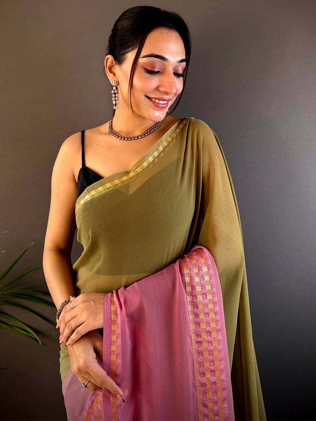 Olive Soft Georgette Concept Colour Saree