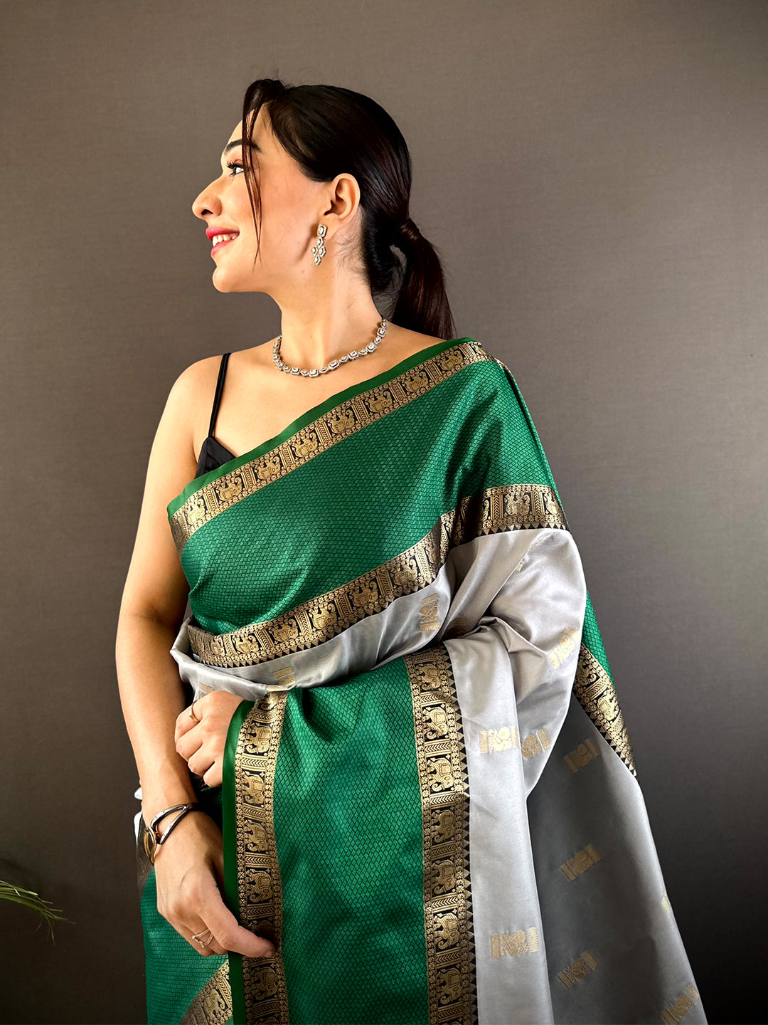 Serene Grey Gadhwal Soft Silk Saree