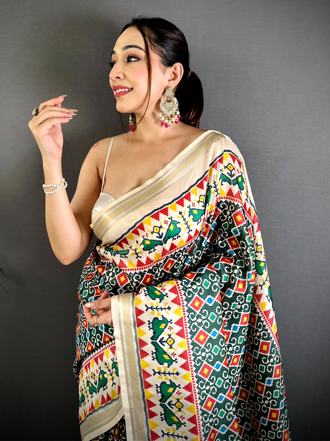 Green Soft Kanchi Silk Patola Weave Saree