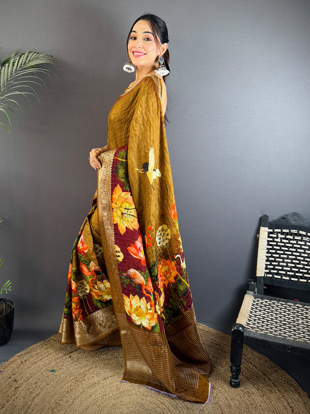Elegant Golden Brown Kanchi Pattu Saree