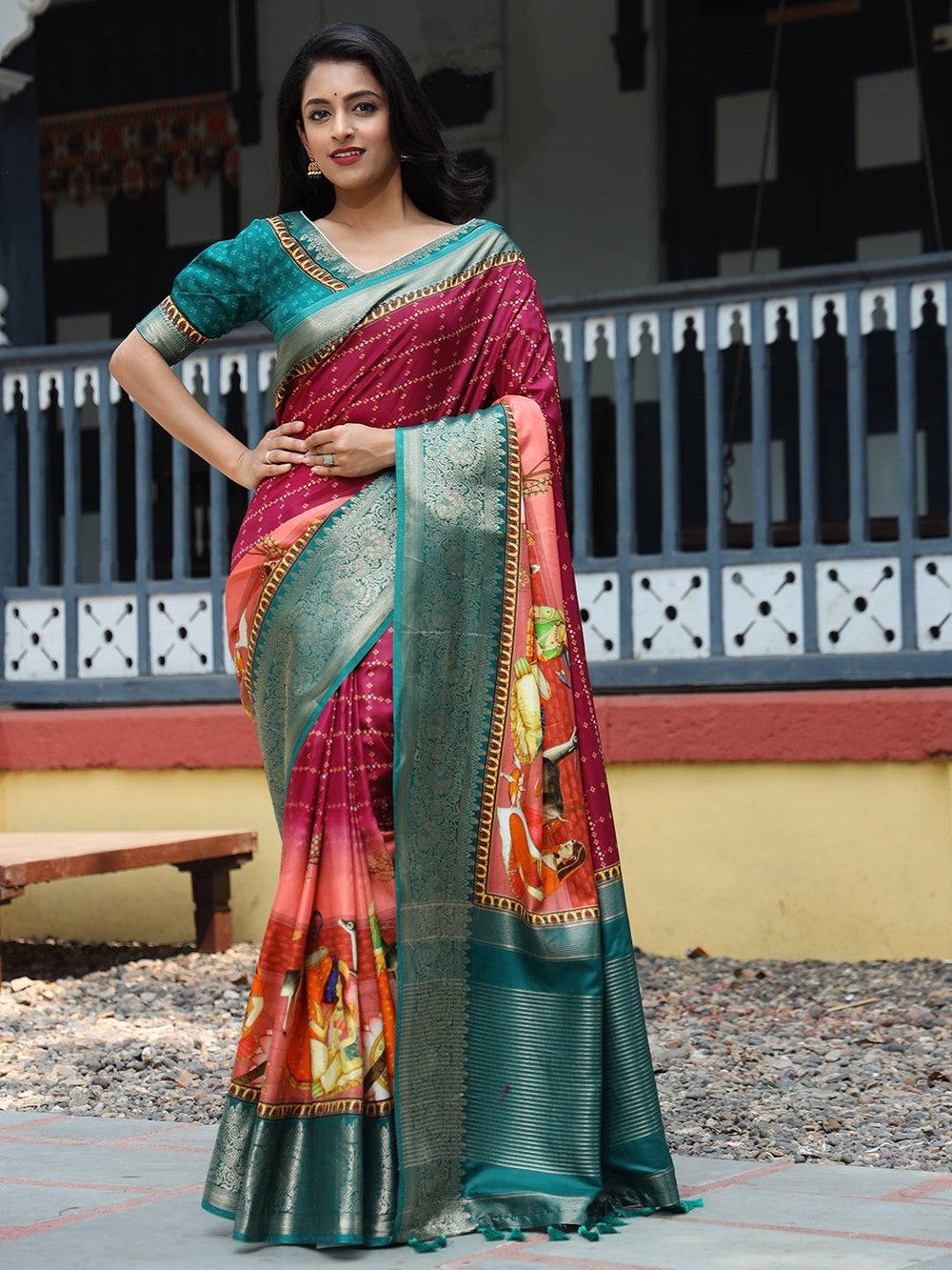 Rani Pure Viscose Dola Silk Saree with Bhandhej Print