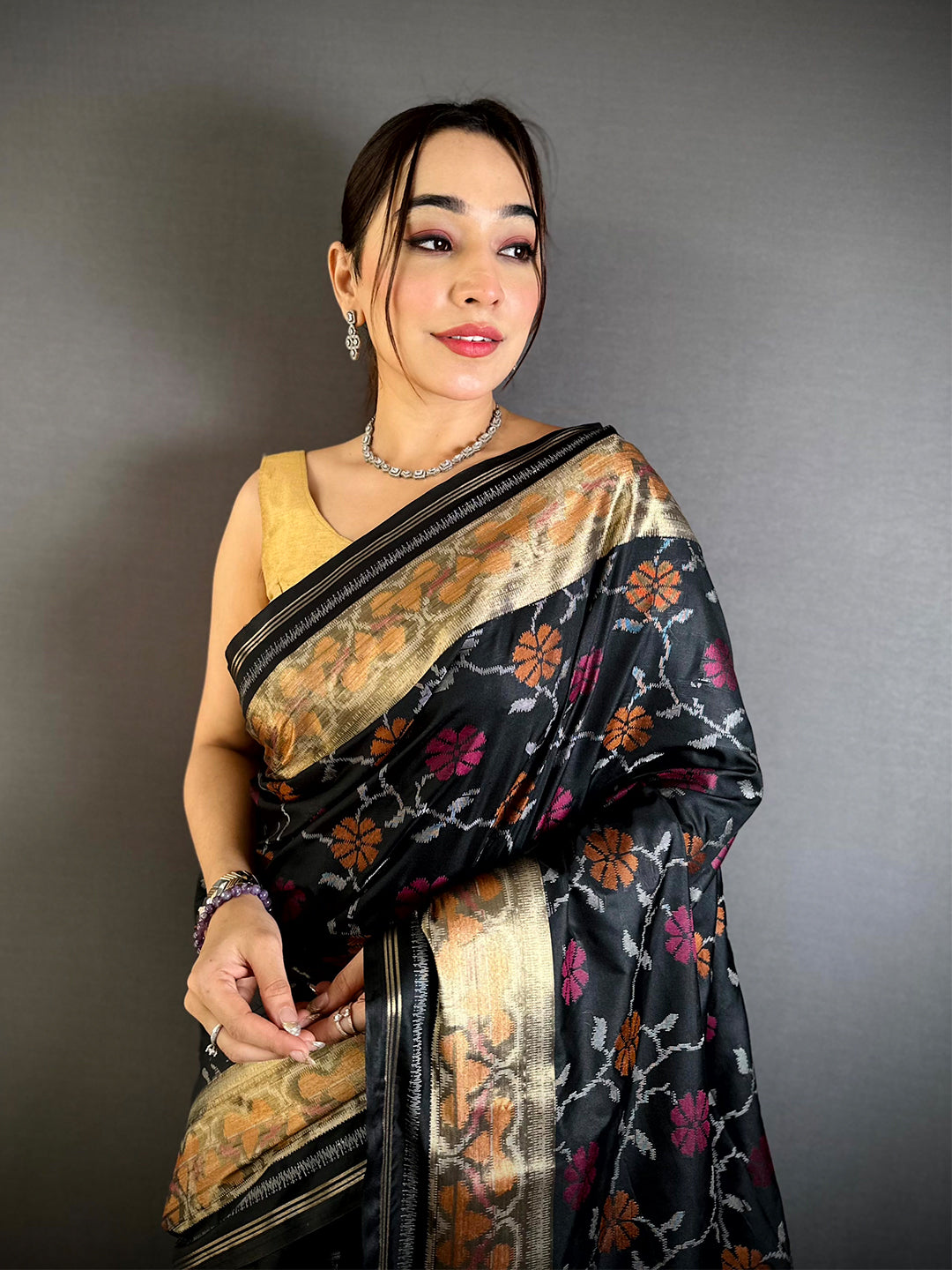 Black Pochampally Double Ikkat Saree