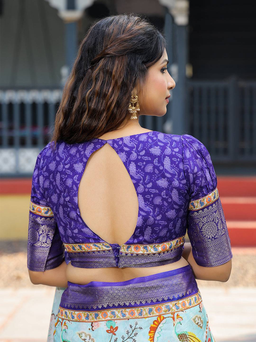 Sky Blue Colour Phulkari Design Zari Weaving Pallu Saree