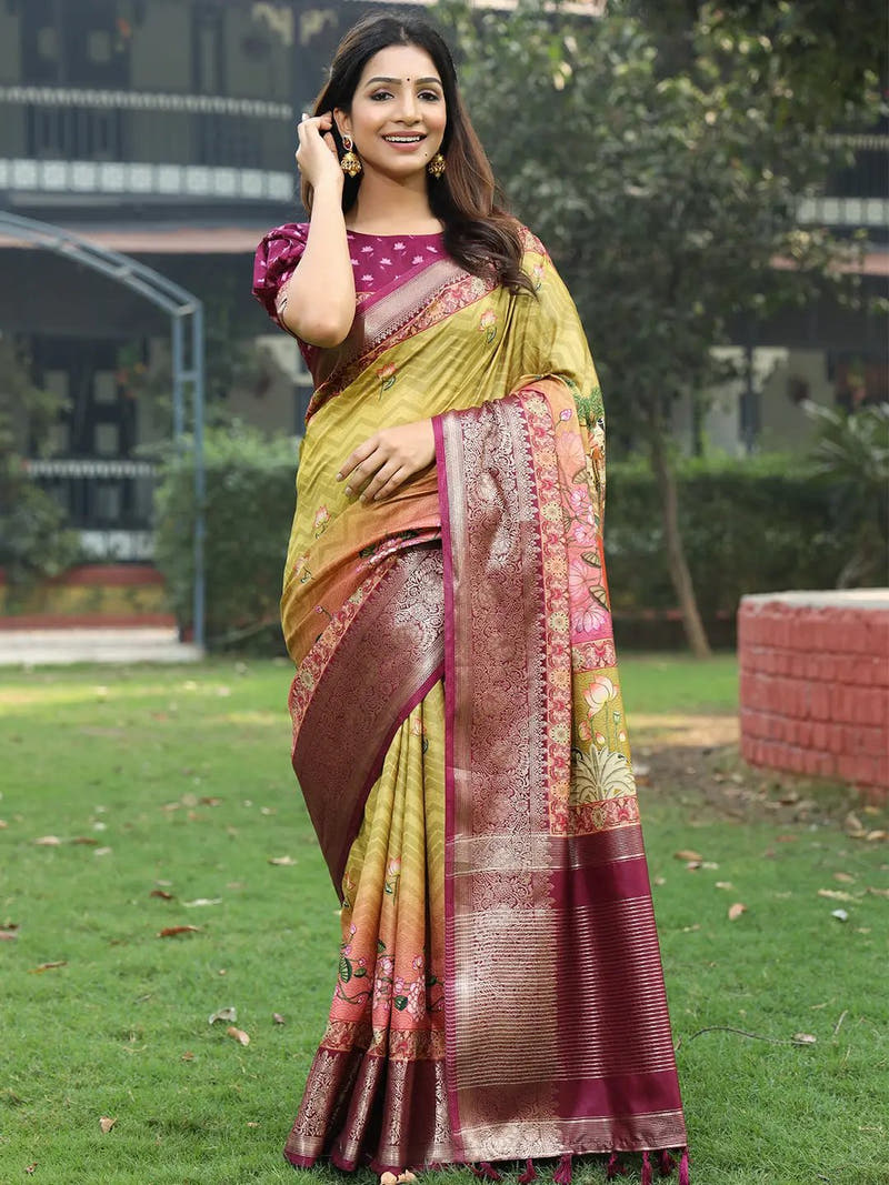 Light Green Colour Viscose Dola Silk Saree