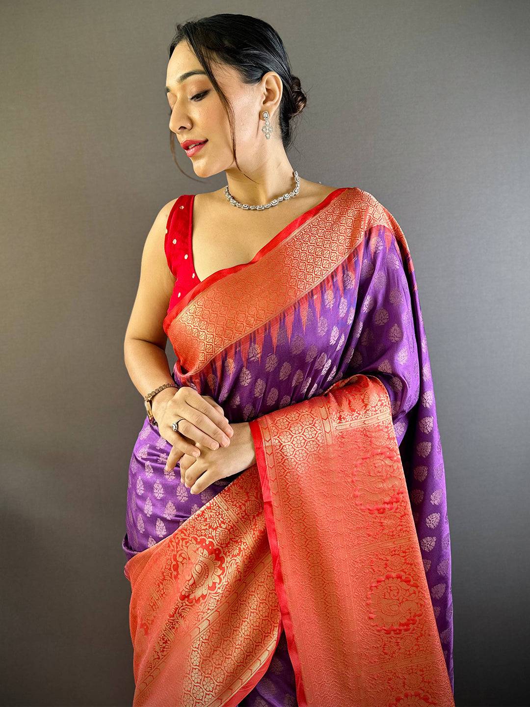 Wine Banarasi Zari Elegance Saree